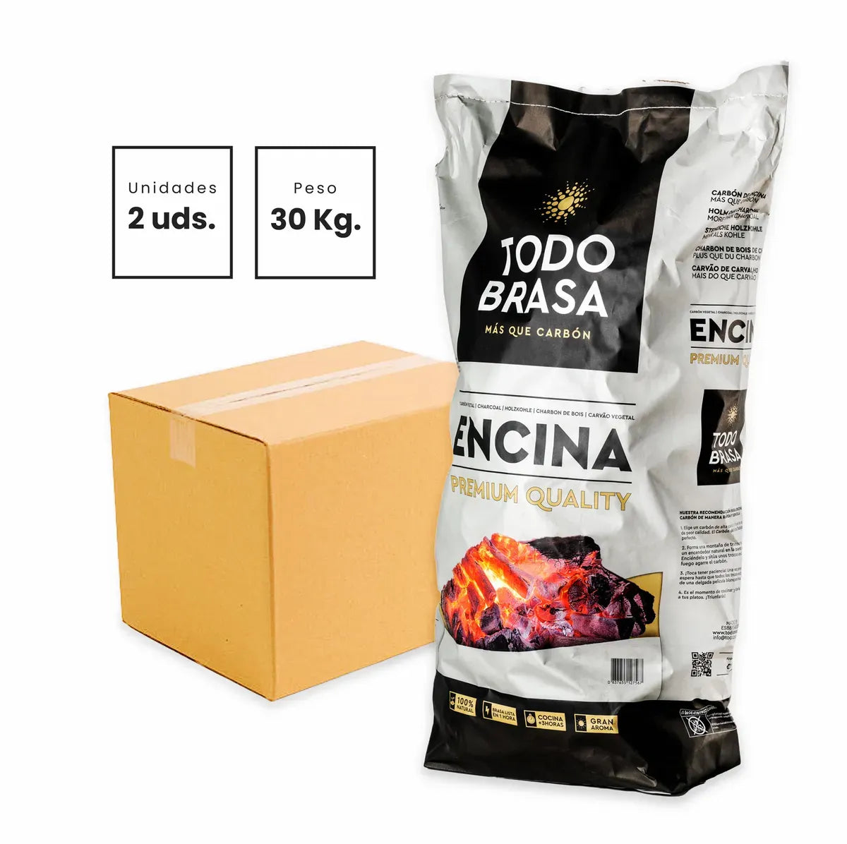 Saco de carbon de encina para barbacoas 2 x 12 kg